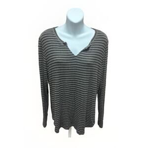 Cabi Womens Striped Long Sleeve Top Medium Brown V Neck Casual Knit